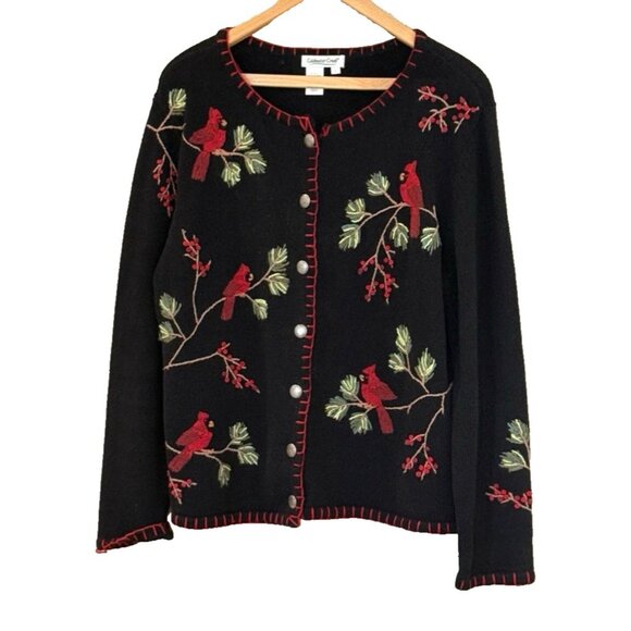 Coldwater Creek Vintage Cardigan Sweater Embroidered Cardinal Christmas Size Lg - Picture 8 of 8
